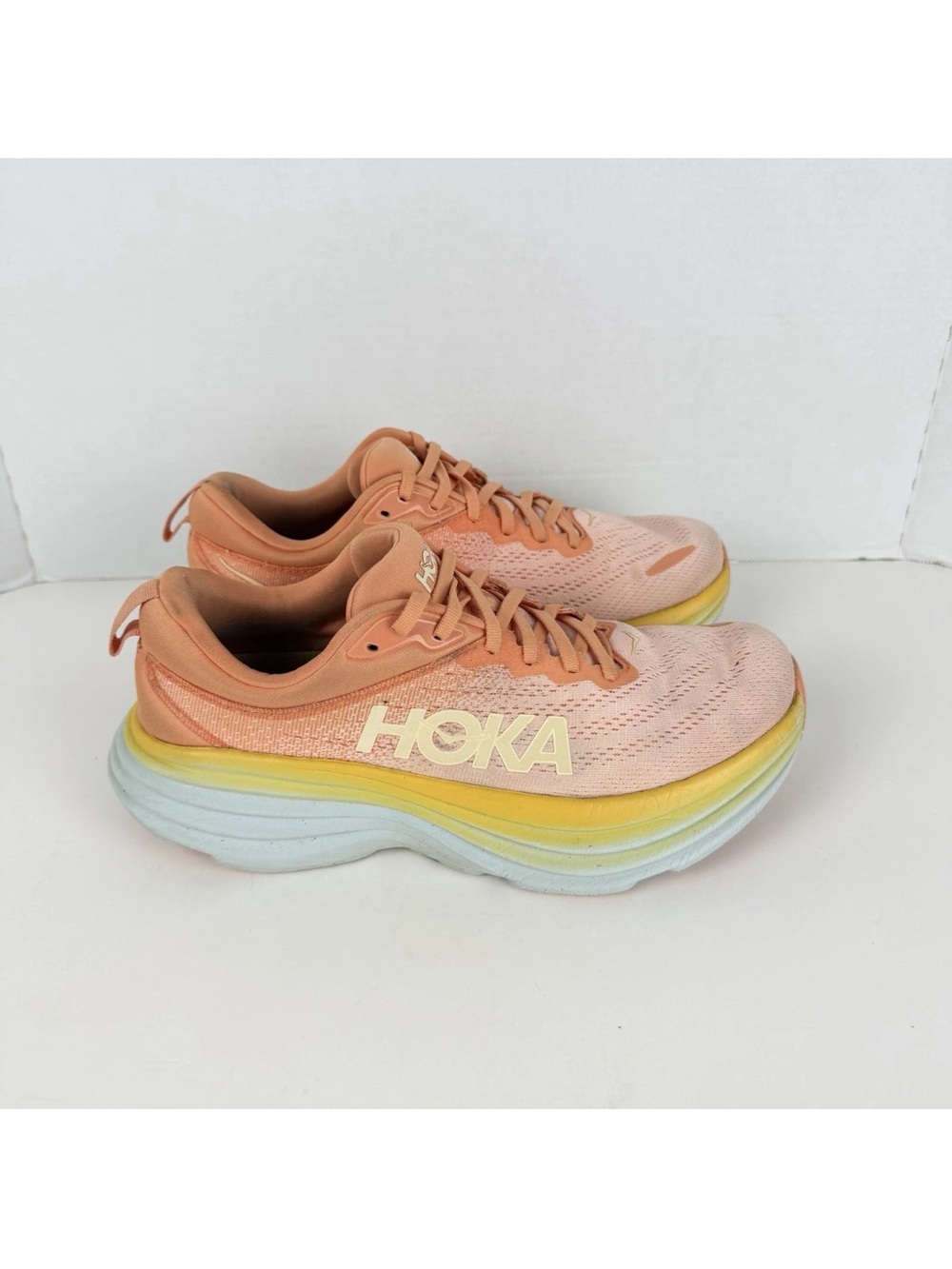 Hoka Bondi 8 Running Shoes Athletic Womens 10B Coral Peach 1127952 SCPP